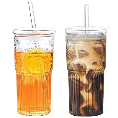 2 Packs 20oz Glass Tumblers Set With Lids and Glass Straws Drinkware, Ice Coffee Cups, Bottles, Cup and Mug for Juices and Mi...