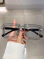 Unisex Fashionable Large Square Frame Eyeglasses, Trendy Casual Glasses for Men & Women, Fashion Eyeglasses for Work, Daily C...