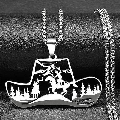 304 Stainless Steel Hollow Cowboy Hat Pendant Necklaces
