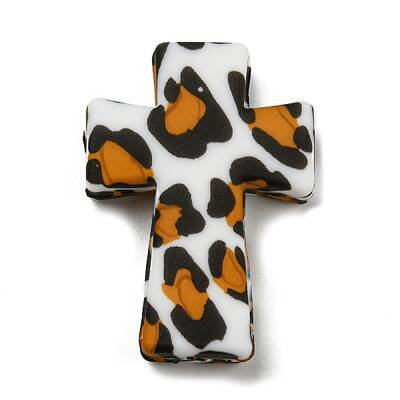 Cross with Leopard Print Silicone Focal Beads