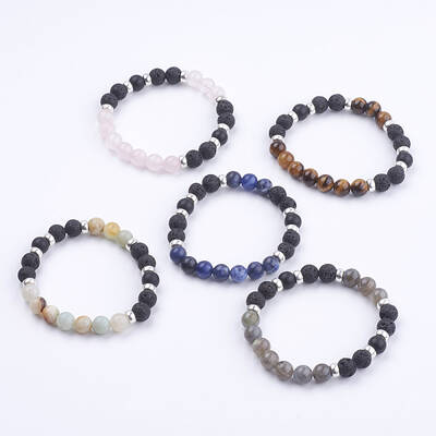 Natural Lava Rock and Gemstone Stretch Bracelets