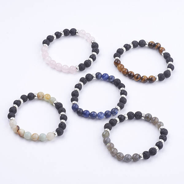 Natural Lava Rock and Gemstone Stretch Bracelets