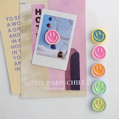 Random Color Happy Face Design Fridge Magnet for Room Decor, 10pcs Cute Whiteboard Magnet, Kitchen Decor Ideas, Cartoon Round...