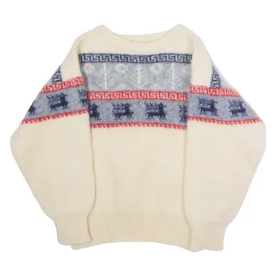 HILDA LTD Womens Icelandic Jumper Cream Crew Neck 90s Tight Knit Wool S