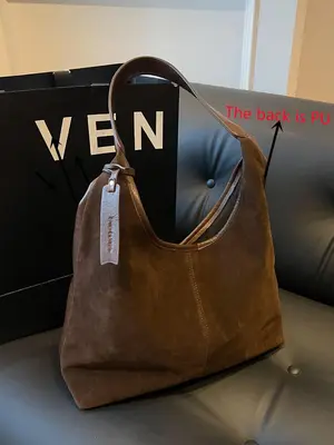 Women's Solid Color Suede Tote Bag, 2025 New Style Fashionable Large Capacity Shoulder Bag for Daily Used, Casual Trendy Vers...