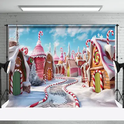Aperturee Winter Candyland Street Snowy Christmas Backdrop - Aperturee