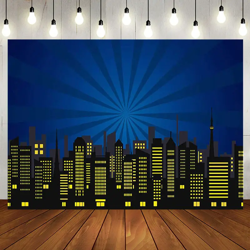 Red Black Yellow City Scene Happy Birthday Backdrop - Aperturee