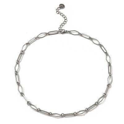Non-Tarnish 304 Stainless Steel Rhombus & Oval Link Chain Necklace