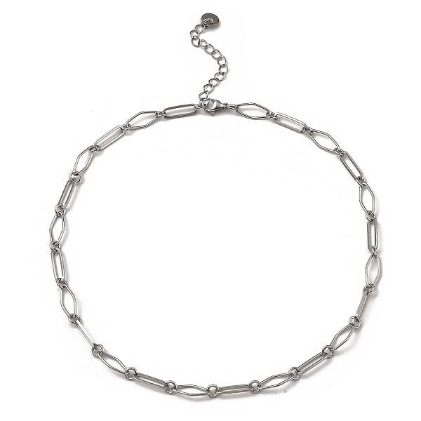 Non-Tarnish 304 Stainless Steel Rhombus & Oval Link Chain Necklace
