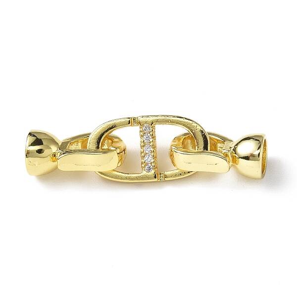 Rack Plating Brass Micro Pave Clear Cubic Zirconia Fold Over Clasps