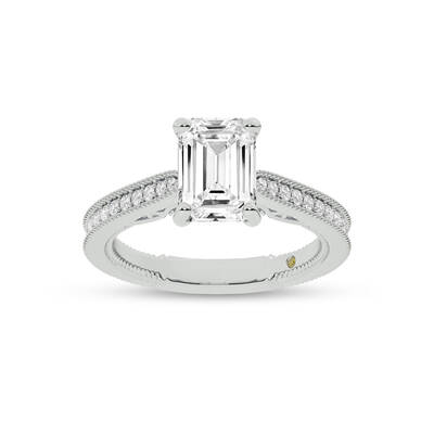Oslo Vintage Inspired Hidden Accent Emerald Cut Lab Grown Diamond Engagement Ring | 14K White Gold 1 3/4 CT. TW.