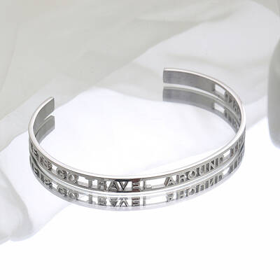 Non-Tarnish Stylish Stainless Steel Hollow Letter Open Cuff Bangles for Women's Daily Wear