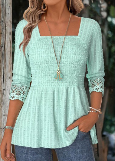 Modlily Mint Green Long Sleeve Square Neck Blouse - L