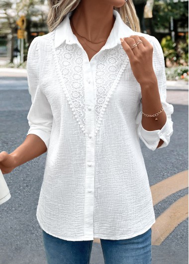 Modlily White Embroidery Long Sleeve Tunic Shirt - XXL