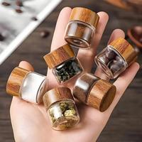Portable Mini Glass Storage Bottle, 2/4 Counts Wooden Lid Jar, Spice Container for Travel, Picnic, Camping, Kitchen, Salt and...