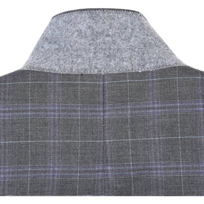 Classic Fit Men's Two-Button Suit - Dark Grey & Lavender Windowpane Plaid