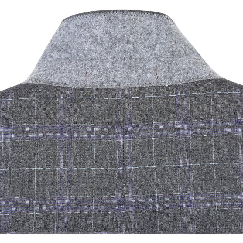 Classic Fit Men's Two-Button Suit - Dark Grey & Lavender Windowpane Plaid