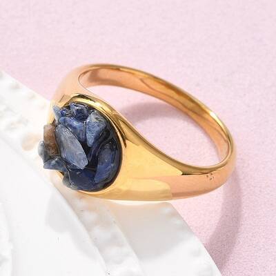 Round Natural Lapis Lazuli Chips Finger Rings