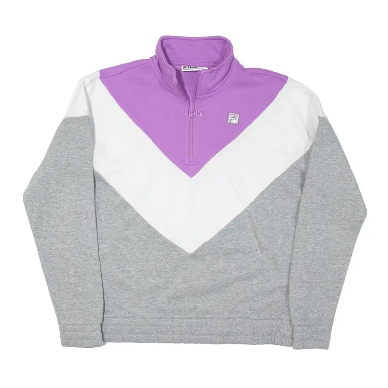 FILA Colourblock Sweatshirt Purple 1/4 Zip Womens L