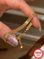 S925 Sterling Silver Sparkling Wide Woven Bracelet, Bracelet for Men and Women, Fashion Hip-hop Trendy Accessories for Daily ...