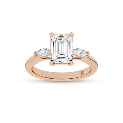 Maui Three Stone Emerald Cut Lab Grown Diamond Engagement Ring | 14K Rose Gold 4 1/2 CT. TW.