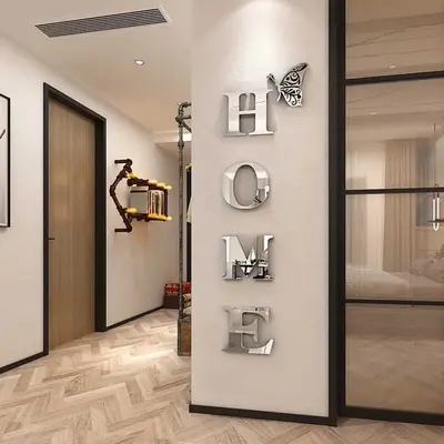Home Letter Design Wall Sticker, Decorative 3D Mirror Wall Decal, Creative Self Adhesive Wall Decor for Home Living Room Be...