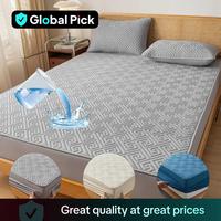 Global Pick Solid Color Waterproof Mattress Set, 1 Set Including 1 Mattress Cover & 2 Pillowcases, Room Accessories Soft Comf...