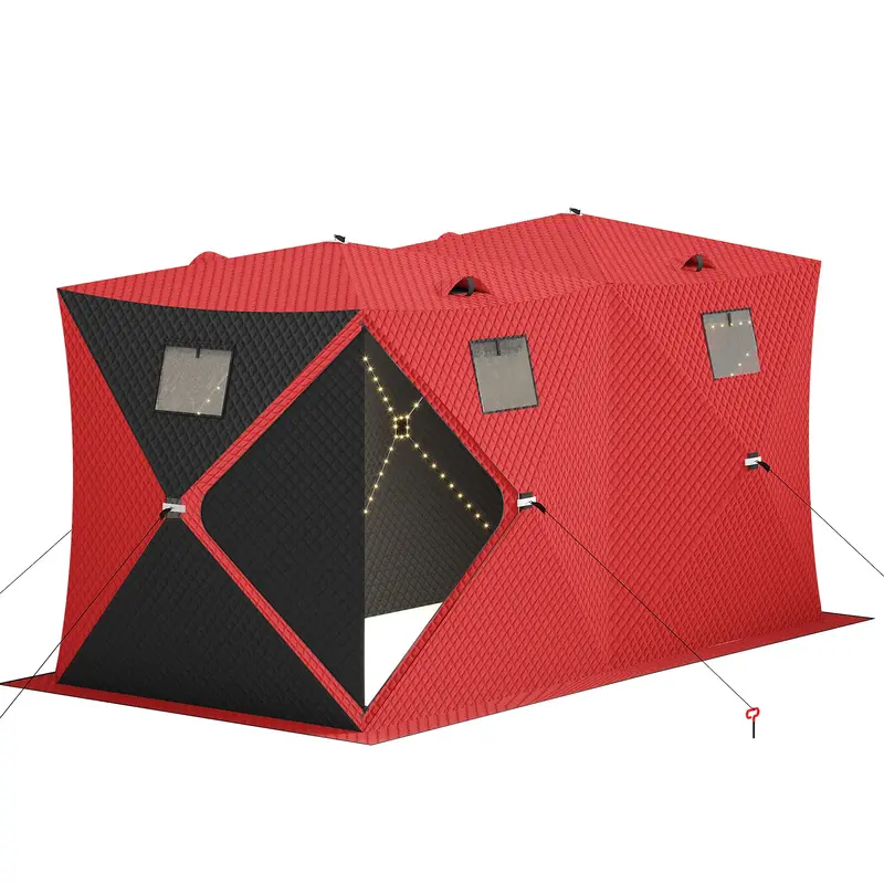 Garvee Insulated Pop-Up Ice Fishing Tent – 5-7 Person Spacious Shelter with Double Zippered Doors, 2x49ft LED Light Strips,...