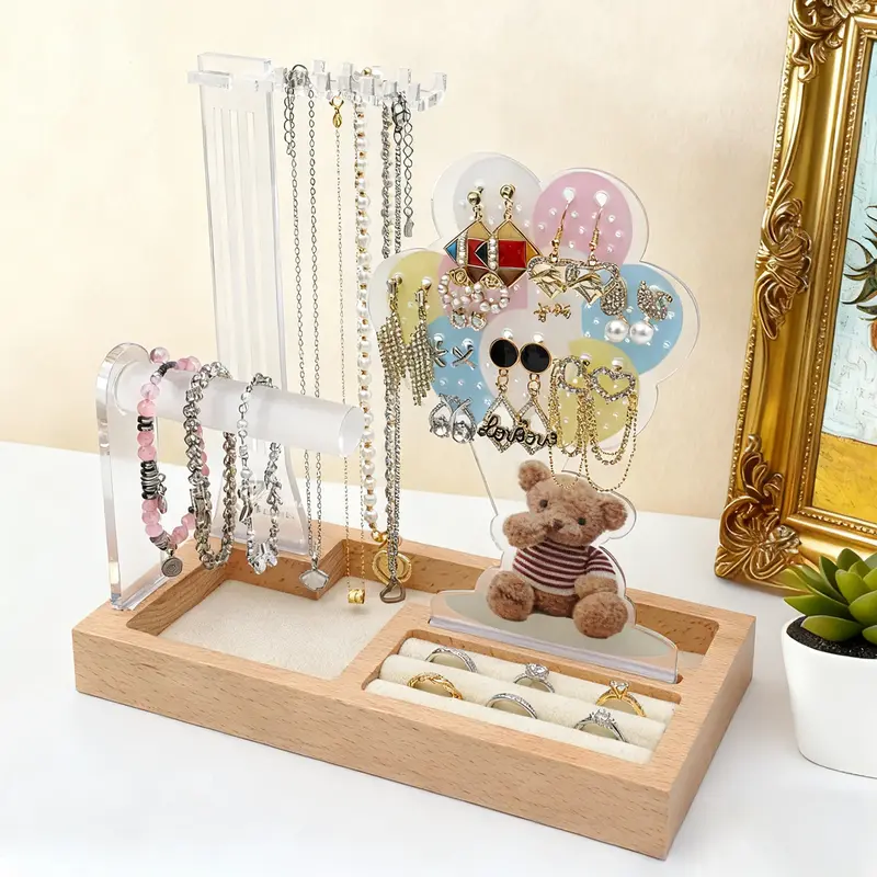 Teddy Bear Balloon Themed Jewelry Organizer Stand – Cute Gift Display