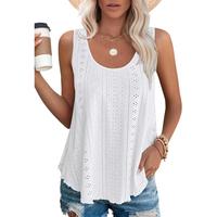 WIHOLL Womens Tank Tops Sleeveless Eyelet Embroidery Scoop Neck Loose Fit Casual Summer Flowy