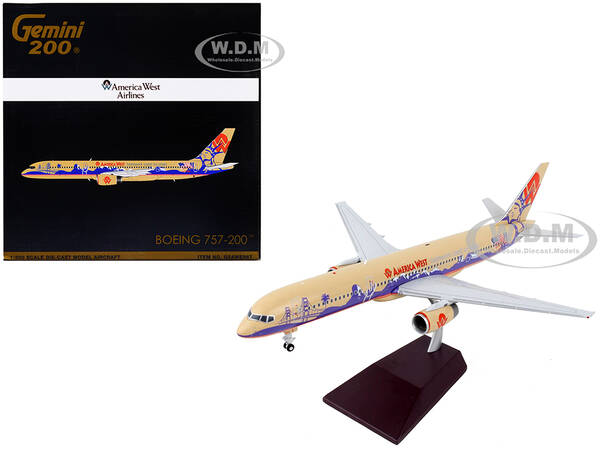 Boeing 757-200 Commercial Aircraft America West Airlines Beige with Purple Graphics Gemini 200 Series 1/200 Diecast Model Air...
