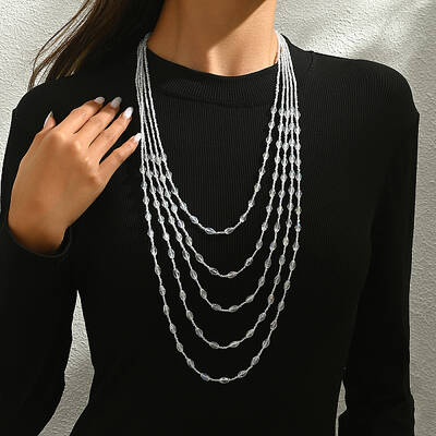 Bohemian Style Plastic Long Bicone Beads Multi Layered Necklaces for Women's Daily Parties