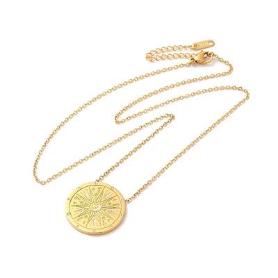 304 Stainless Steel Flat Round Pandant Necklace for Women