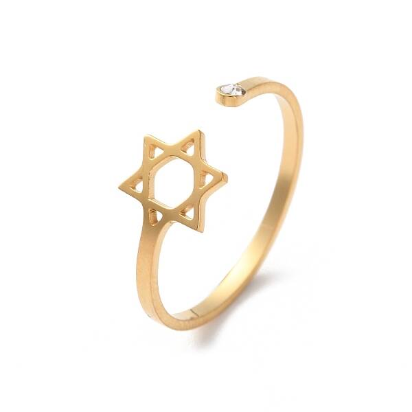304 Stainless Steel With Rhinestone Open Rings for Women