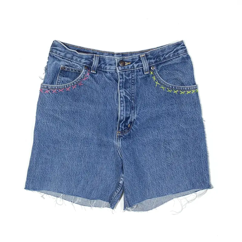 LAND'S END Embroidered Cut Off Shorts Blue Regular Denim Womens XS W24