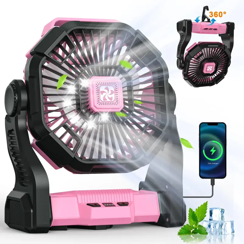 DOVILUXE 25400mAh 3-in-1 Portable Camping Fan with LED Light & Power Bank - 4-Speed Adjustable, 360° Rotating, 270° Swivel ...