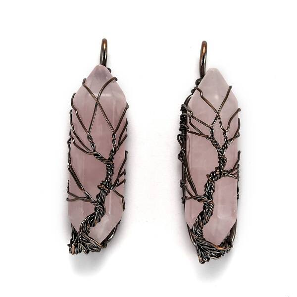 Natural Rose Quartz Big Wire Wrapped Pointed Pendants