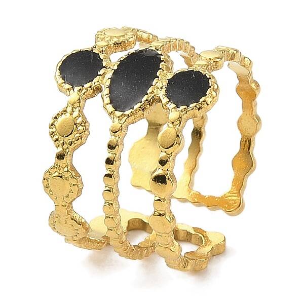 Oval 304 Stainless Steel Enamel Open Cuff Rings for Women