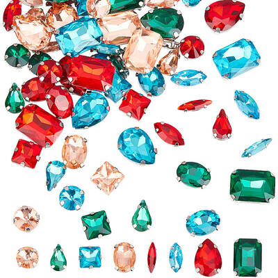 64 Pcs 8 Styles Sew on Rhinestones