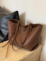 Women's Solid Color Braid Design Stylish Tote Bag, Fashionable Large Capacity Shoulder Bag for Daily Life, Casual Trendy Vers...