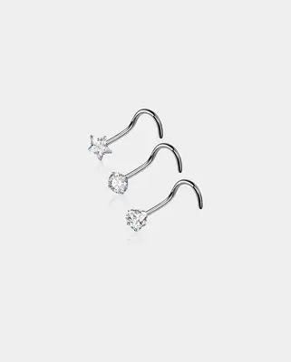 CZ Screw Nose Stud Set