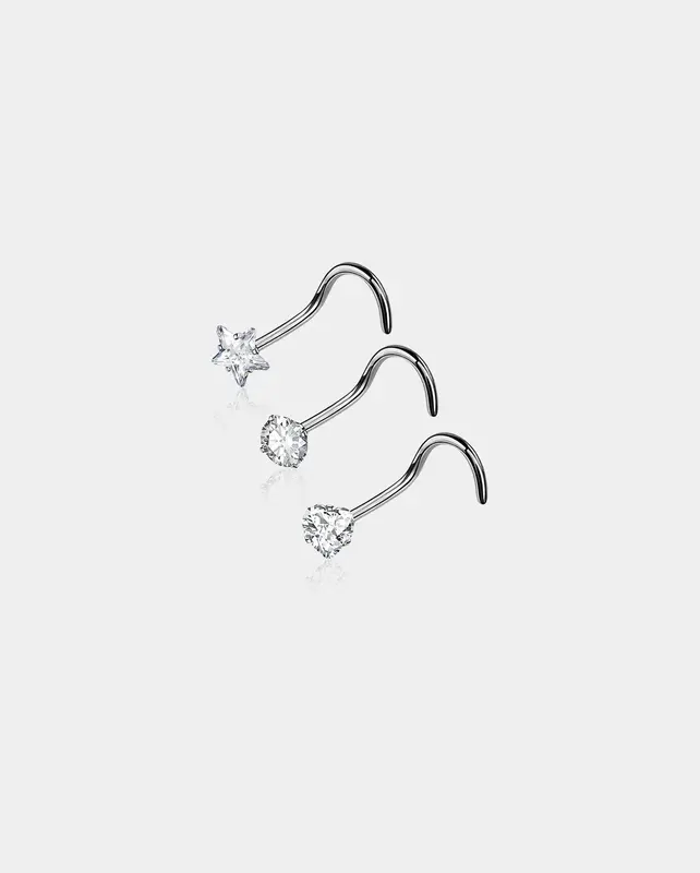 CZ Screw Nose Stud Set