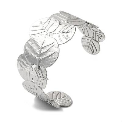 Stainless Steel Chunk Leaf Open Cuff Bangles for Women