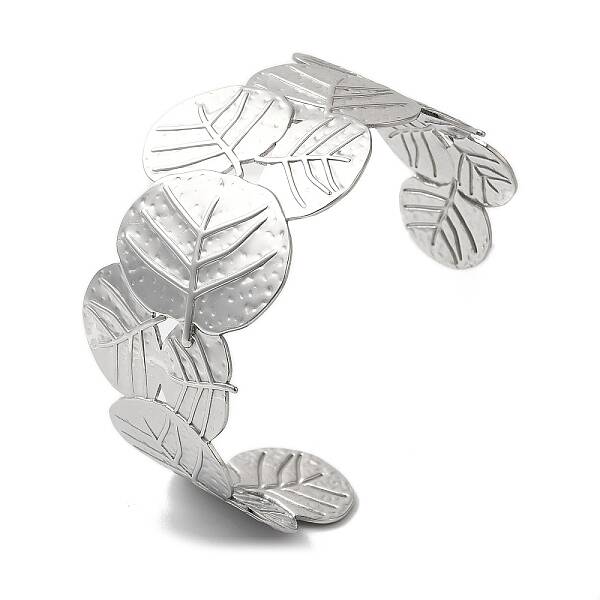 Stainless Steel Chunk Leaf Open Cuff Bangles for Women