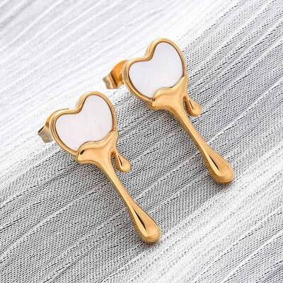 304 Stainless Steel Natural White Shell Stud Earrings