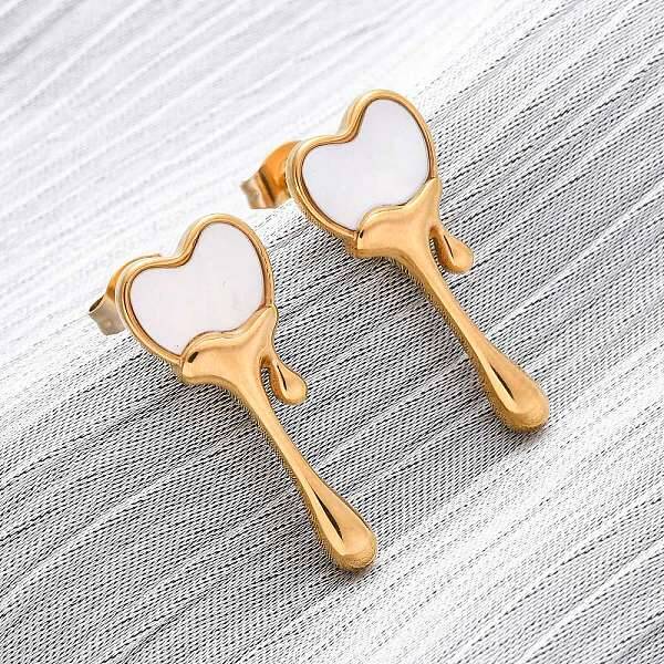 304 Stainless Steel Natural White Shell Stud Earrings