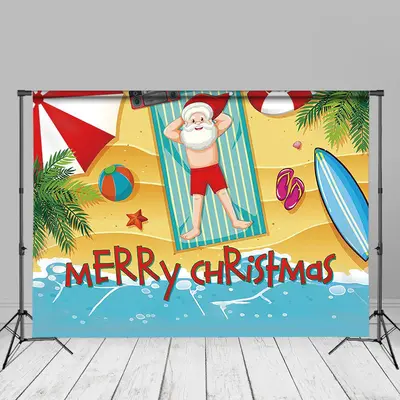 Tropical Summer Beach Christmas In July Backdrop - Aperturee