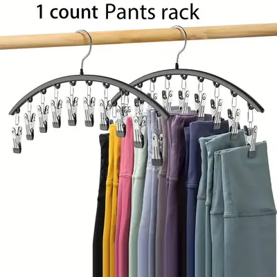 Curved Design Hanger with 10/15pcs Clips, 1 Set Multifunctional Stainless Steel Space Saving Clothes Hanger, Bedroom Organize...