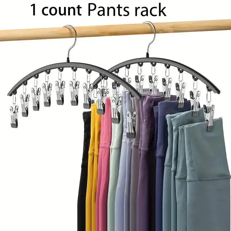 Curved Design Hanger with 10/15pcs Clips, 1 Set Multifunctional Stainless Steel Space Saving Clothes Hanger, Bedroom Organize...