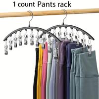 Curved Design Hanger with 10/15pcs Clips, 1 Set Multifunctional Stainless Steel Space Saving Clothes Hanger, Bedroom Organize...